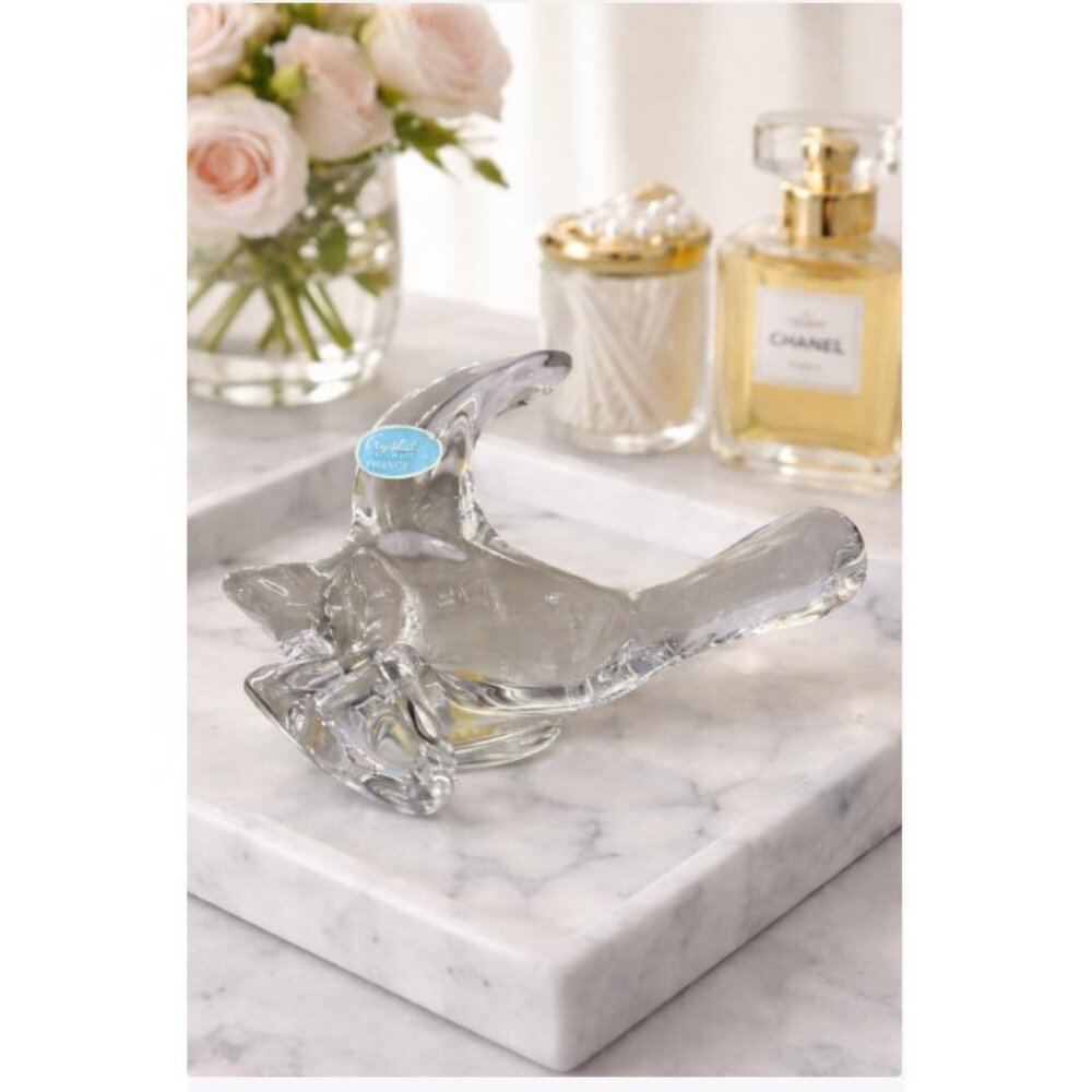 VTG Princess House Crystal Dove Bird in Flight Made in France Trinket Dish